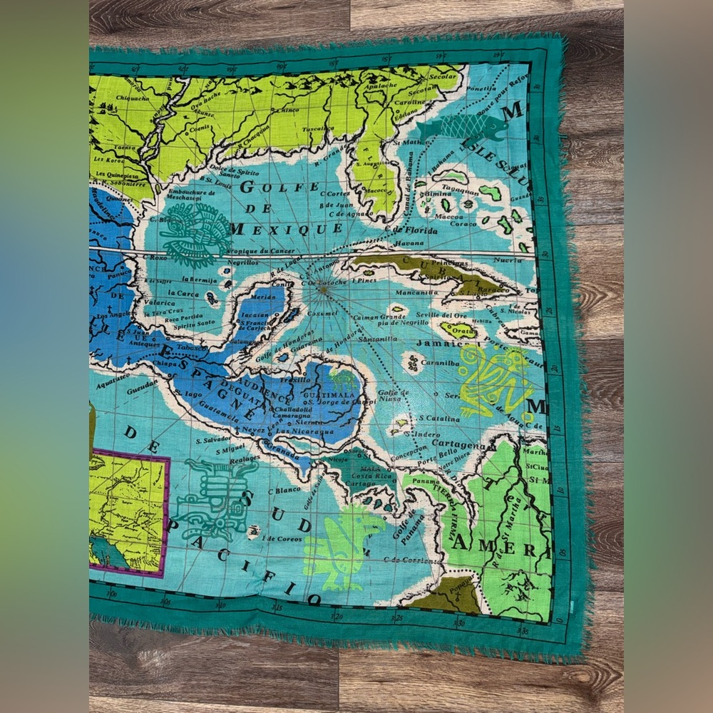 Echo Gulf of Mexico Map Lightweight Scarf Wrap Shawl in Teal Green Rare Design! - Picture 5 of 11